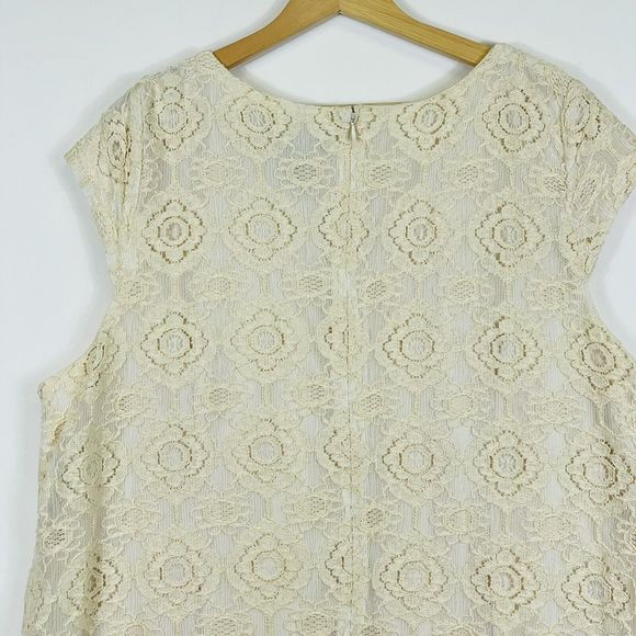 Catherines Ivory Lace Lined Beaded Collar Short Sleeve Sheath Dress Womens 2X - Picture 6 of 7